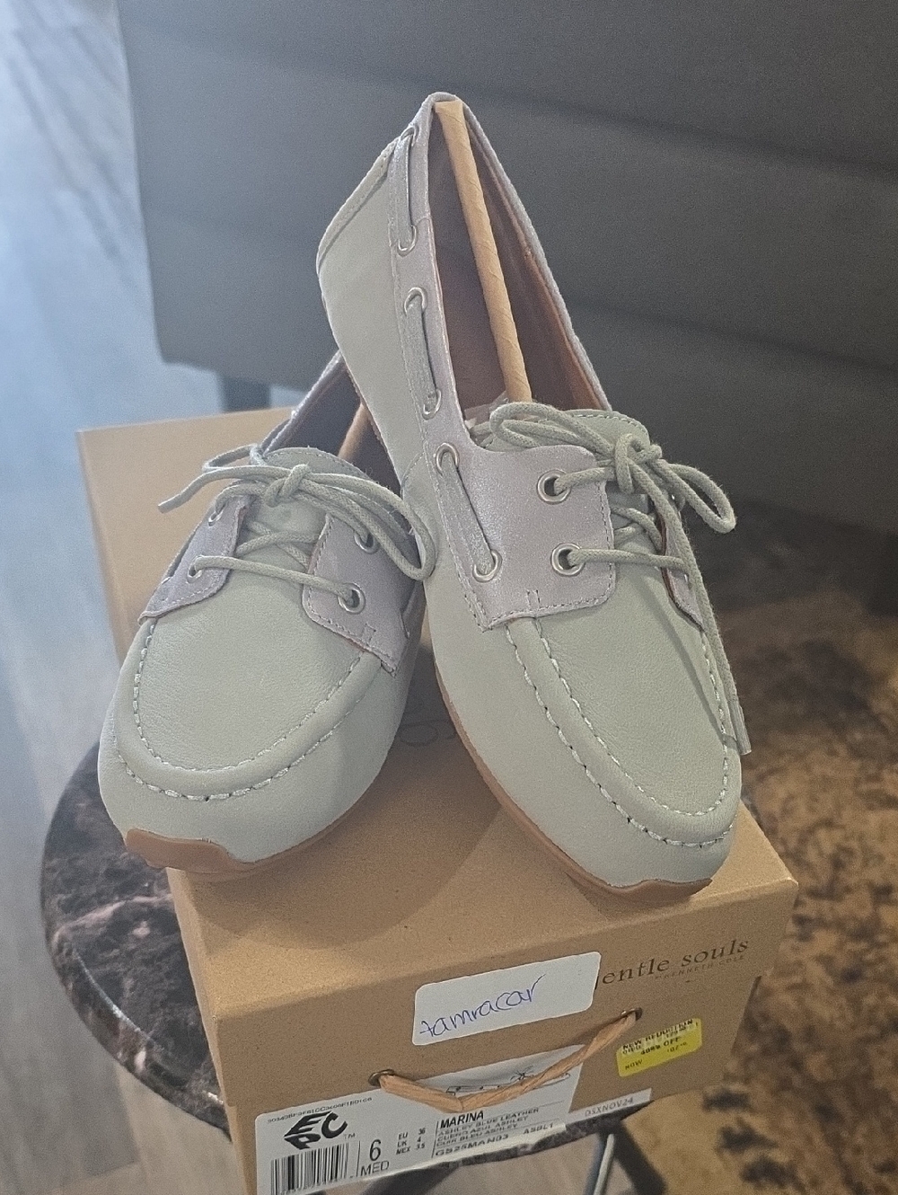 gentle souls By Kenneth Cole Mint Green Lace-Up Moccasin, Very On Trend.